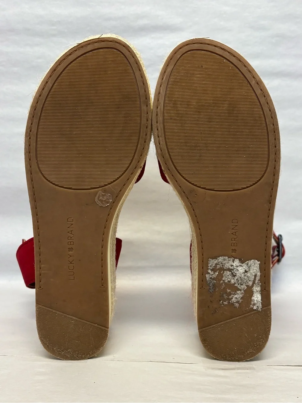 LUCKY BRAND Red Suede Flat Espadrille Ankle Strap Sandals 7M #6046